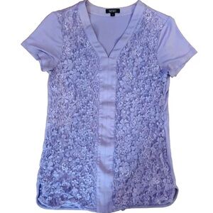 Badgley Mischka Top Blouse Size Small Purple Floral Applique Fairy